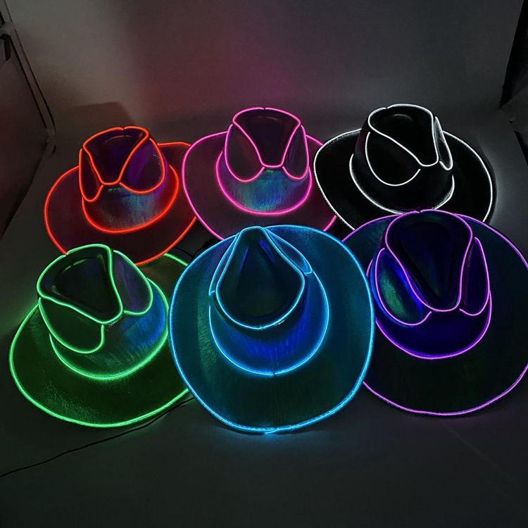 Led Light Up Cowboy Hat Laser Dazzling Brimmed Cowgirl Party Hats for Men Women Adult Costume Carnival Party Supplies H1006