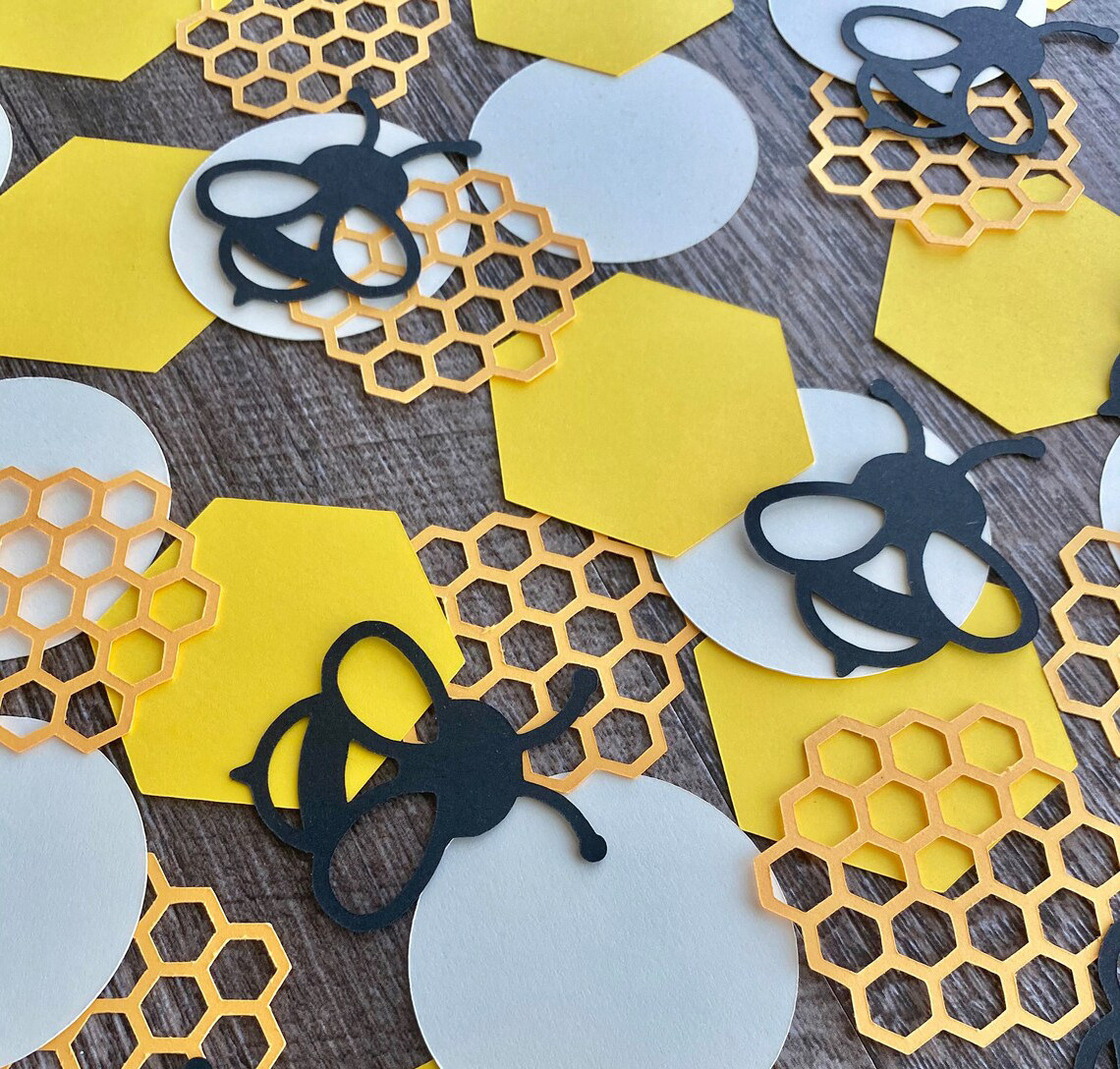 Yellow Black Bee Confetti Gold Glitter Circle Confetti Honeycomb Hexagon Confetti for Bee Themed Party Baby Shower Decor KCF014