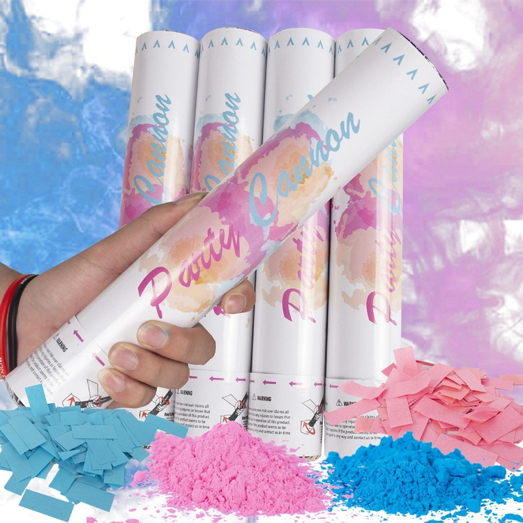 Blue Pink Gender Reveal Confetti Powder Cannon Gender Reveal Party Supplies Popper- Smoke Powder & Confetti Sticks Cannons KD152