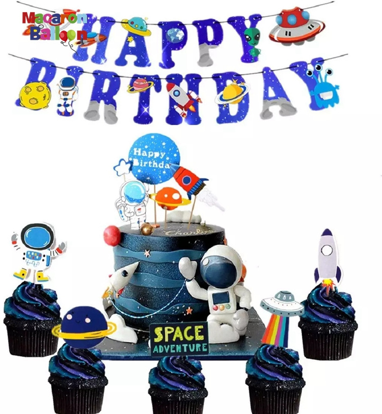 Nasa 26 Space Party Cupcake Rocket Cake Astronaut Cake Decoration Outer Space boys happy Birthday Decoration K511