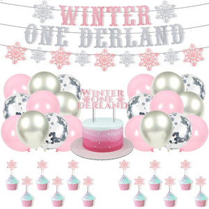 2023 Pink Snowflake Winter One Wonderland Party Decorations Frozen Birthday Decoration for 1st Baby Shower Baby Shower A3202