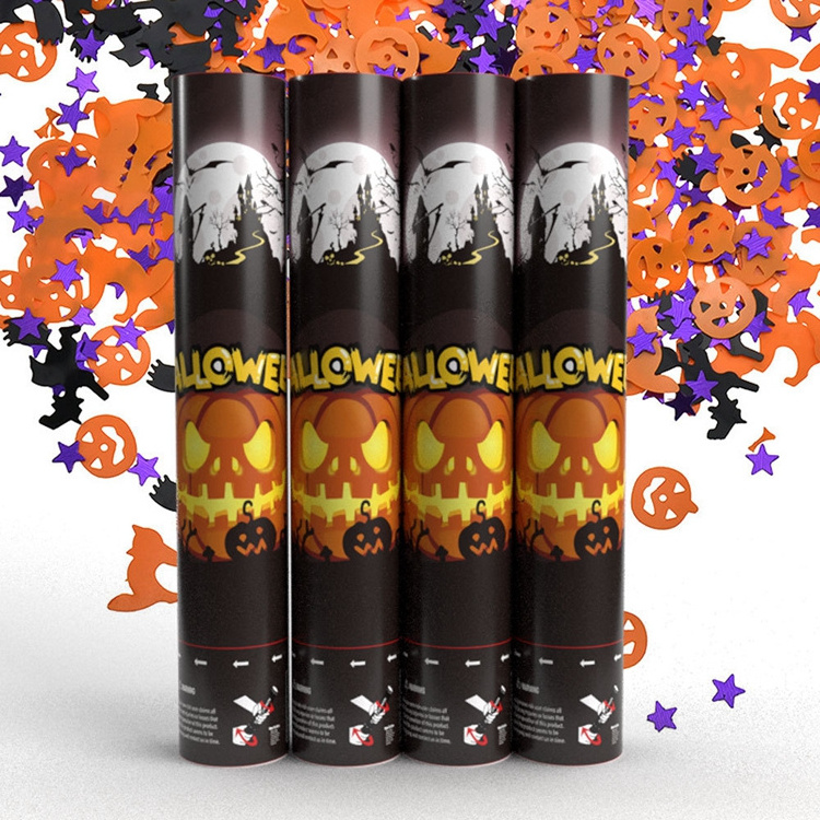 Halloween Confetti Cannon Poppers Black Orange Pumpkin Ghost Bat Spider Paper Confetti Bomb Blaster Halloween Party Popper KD276