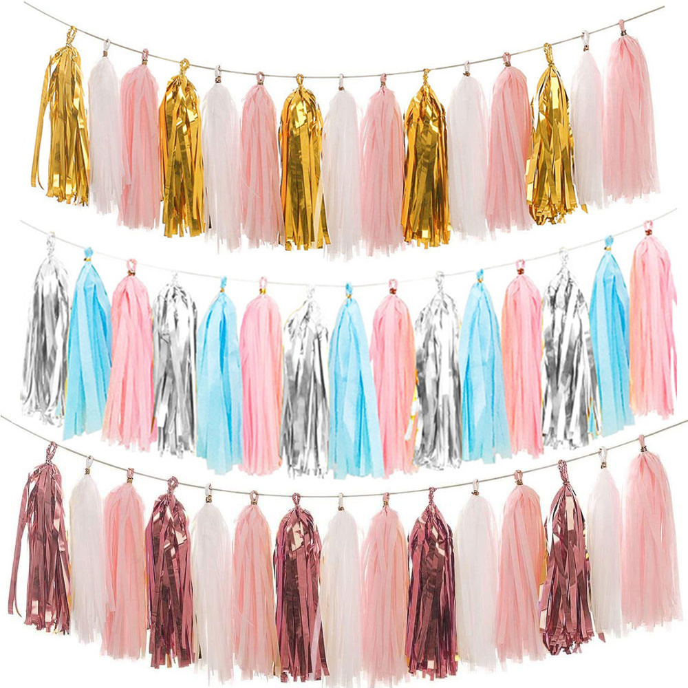 5PCS Rainbow Tissue Tassel Garland Balloon Tail Baby Shower Birthday Party Flower Garden Party Paper Tissue Tassel KD004