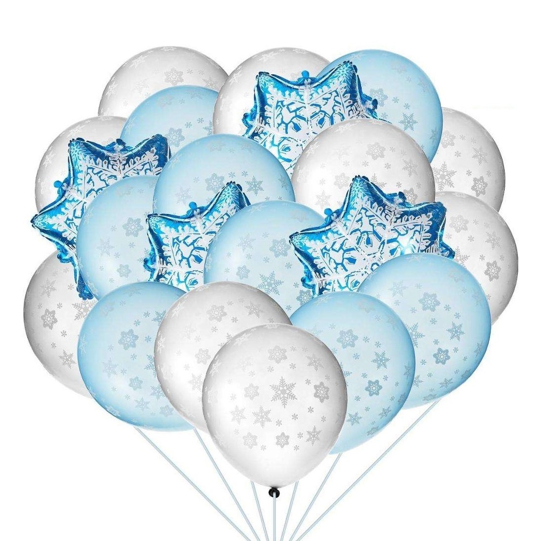 White Blue Frozen Winter Theme Balloons Set Snowflakes Latex Snowflake Foil Balloons Baby Shower Birthday Party Decor KK788