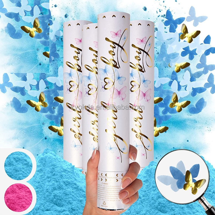 Gender Reveal Confetti Cannon White Boy Or Girl Butterfly Confetti & Powder Launcher for Baby Gender Reveal Birthday Party KD280