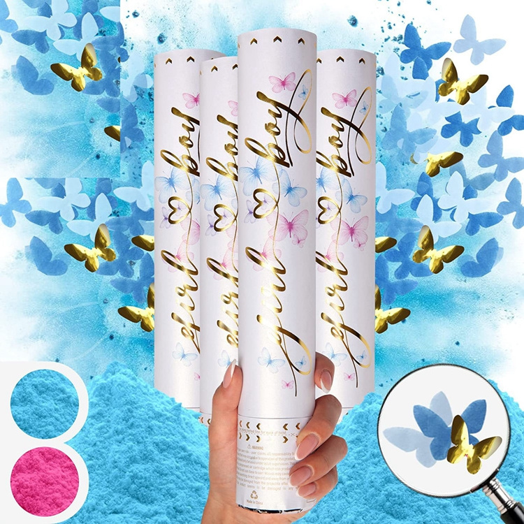 Gender Reveal Confetti Cannon White Boy Or Girl Butterfly Confetti & Powder Launcher for Baby Gender Reveal Birthday Party KD280