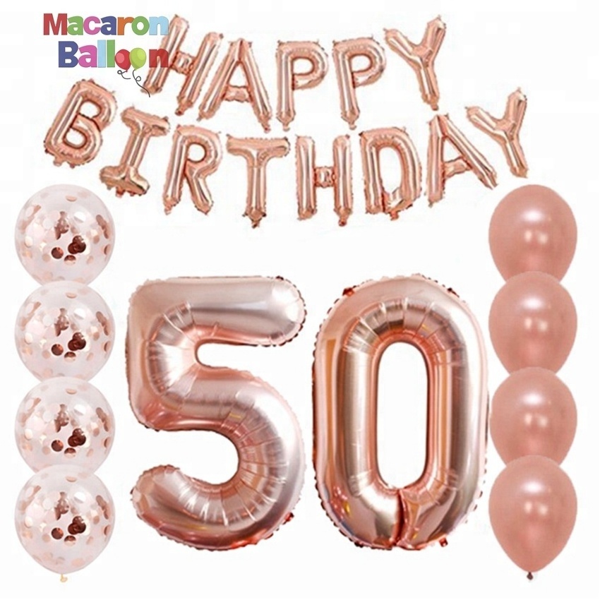 18th Happy Birthday Rose Gold 40inch Number Foil Balloon with Confetti Birthday Party Decor Supplies KK45