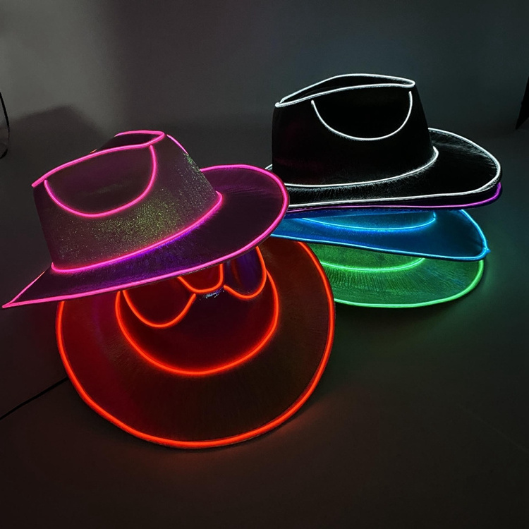 Led Light Up Cowboy Hat Laser Dazzling Brimmed Cowgirl Party Hats for Men Women Adult Costume Carnival Party Supplies H1006