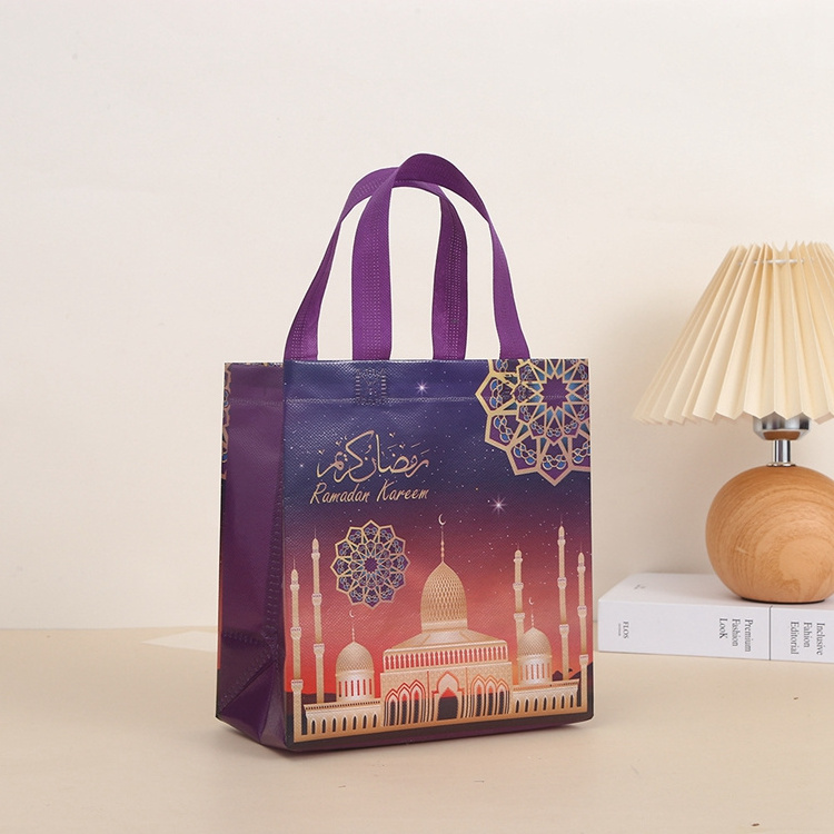 Muslim Ramadan Kareem Gift/Favor Bags Non-woven Ramadan Kareem Cookie Candy Bags with Handle Kids Happy Eid Bags H0886