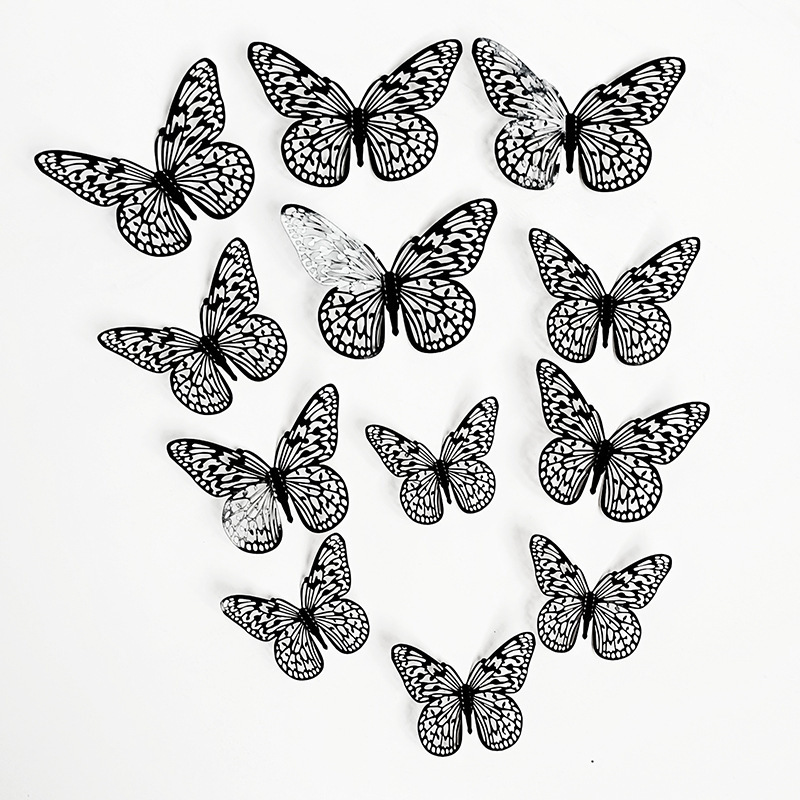 12PCS Metal Butterfly Wall Decoration Butterfly 3D Hollow Home Living Room Three-dimensional Butterfly Decal