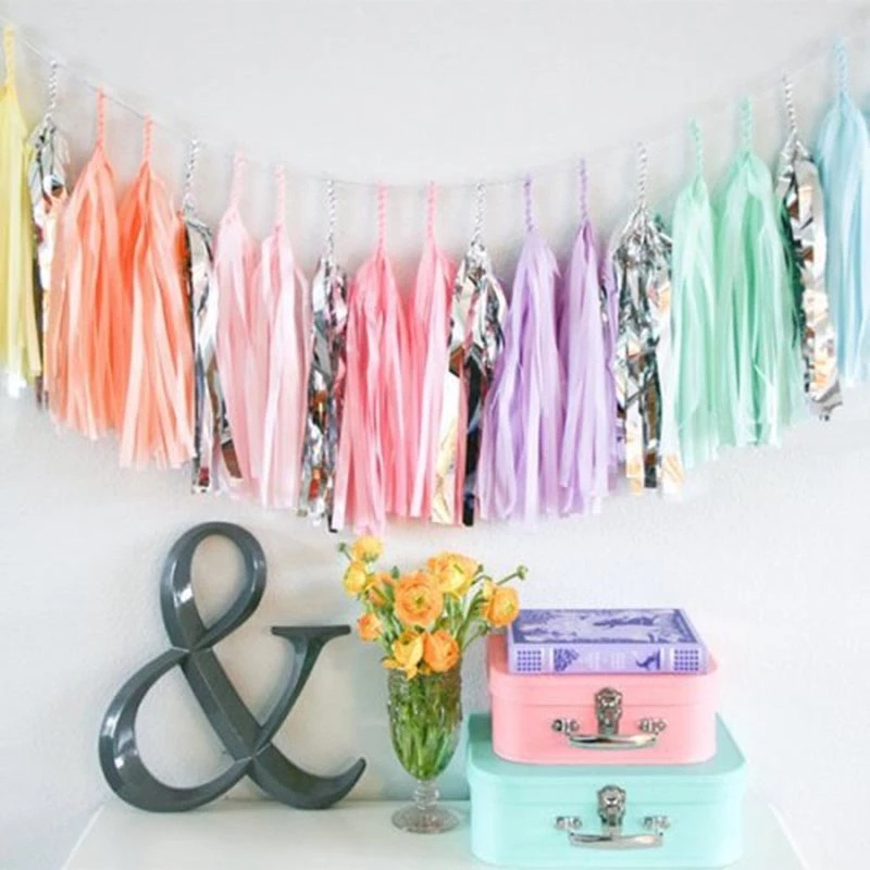 5PCS Rainbow Tissue Tassel Garland Balloon Tail Baby Shower Birthday Party Flower Garden Party Paper Tissue Tassel KD004