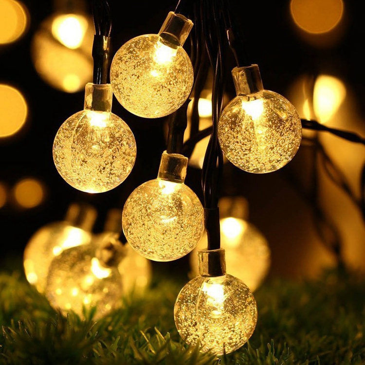 Outdoor Solar String Lights 20ft 30LED Solar Globe String Lights 8 Modes Crystal Ball Solar Powered String Lights Decor H0443