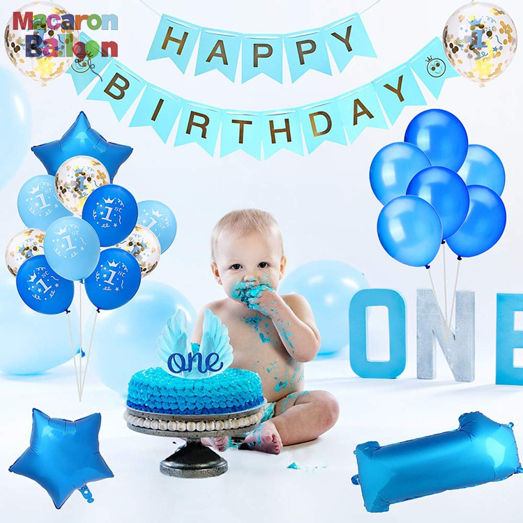 1St Birthday Boy Decorations Includes High Chair Burlap Decoration Kits Happy Birthday Banner And Latex Confetti Balloons KK746