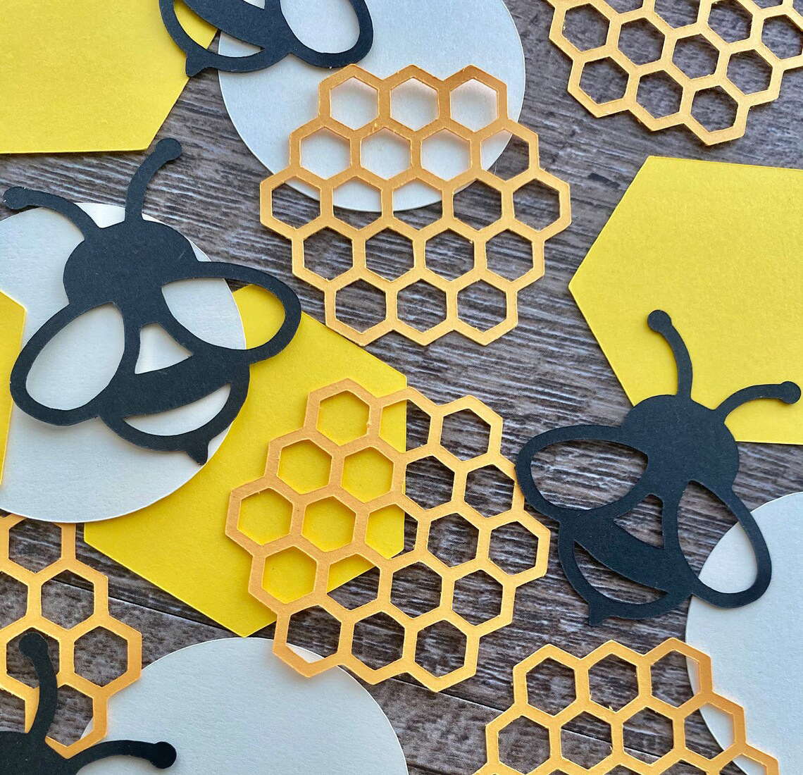 Yellow Black Bee Confetti Gold Glitter Circle Confetti Honeycomb Hexagon Confetti for Bee Themed Party Baby Shower Decor KCF014