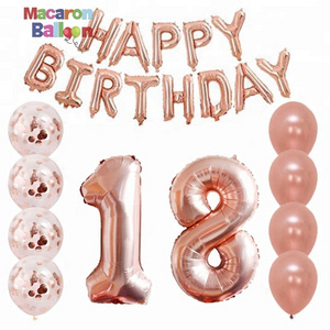 18th Happy Birthday Rose Gold 40inch Number Foil Balloon with Confetti Birthday Party Decor Supplies KK45