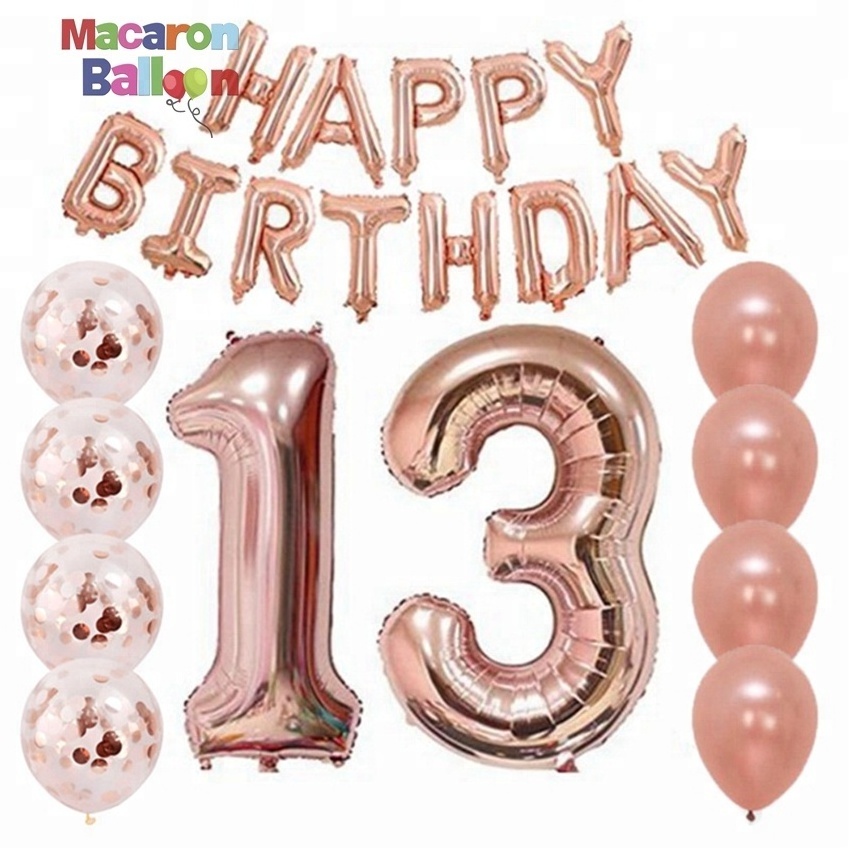 18th Happy Birthday Rose Gold 40inch Number Foil Balloon with Confetti Birthday Party Decor Supplies KK45