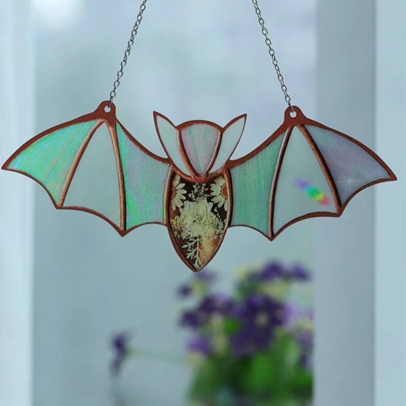 Goth Bats Stained Glass Light Catcher Window Hanging Acrylic Glass Art Wall Decor Halloween Bats Car Mirror Ornaments KD2495