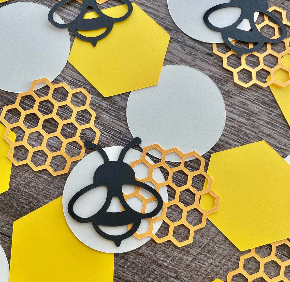 Yellow Black Bee Confetti Gold Glitter Circle Confetti Honeycomb Hexagon Confetti for Bee Themed Party Baby Shower Decor KCF014