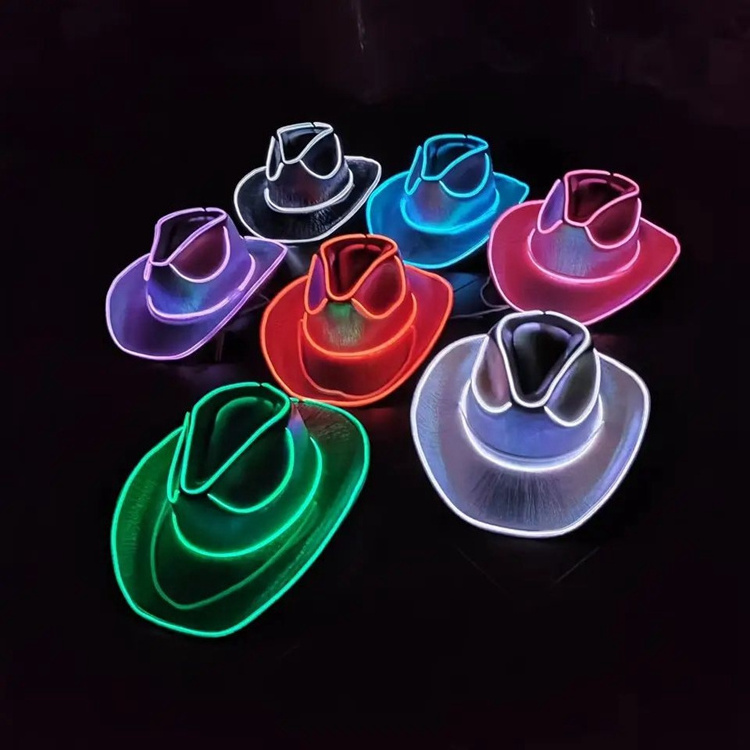 Led Light Up Cowboy Hat Laser Dazzling Brimmed Cowgirl Party Hats for Men Women Adult Costume Carnival Party Supplies H1006