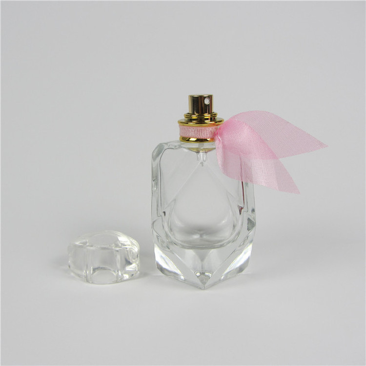 50ml diamond shaped perfume glass bottle with ribbon bowknot