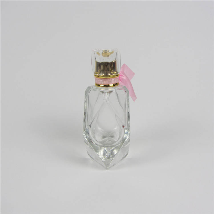 50ml diamond shaped perfume glass bottle with ribbon bowknot