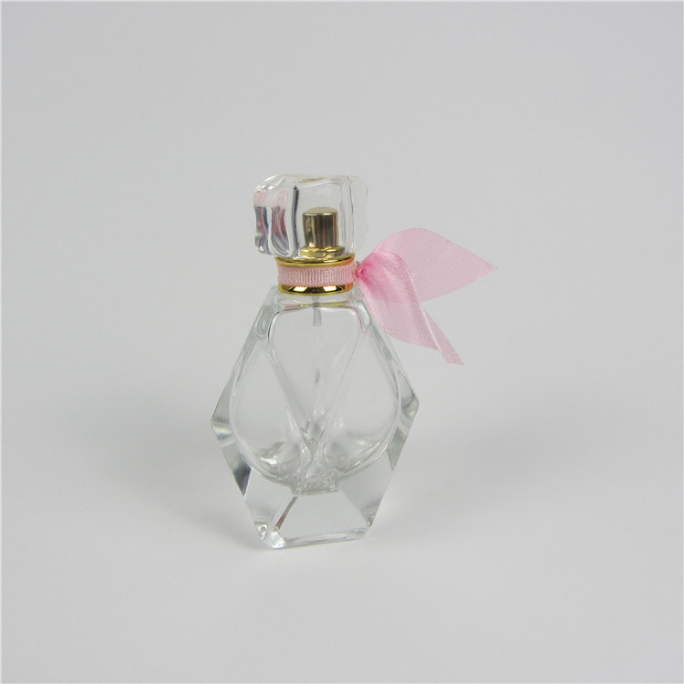 50ml diamond shaped perfume glass bottle with ribbon bowknot