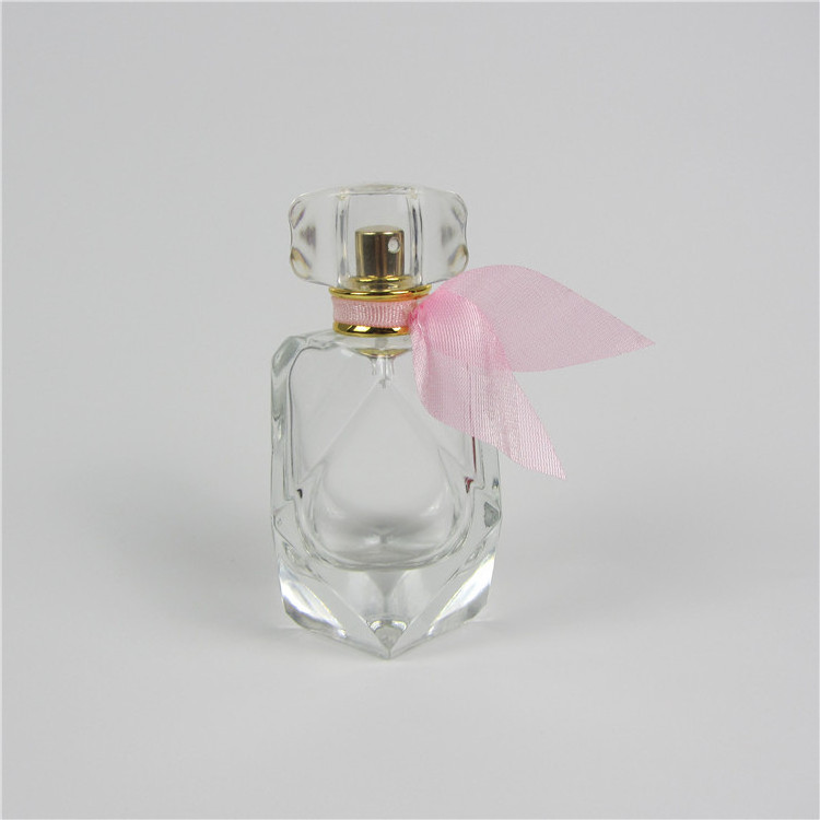 50ml diamond shaped perfume glass bottle with ribbon bowknot