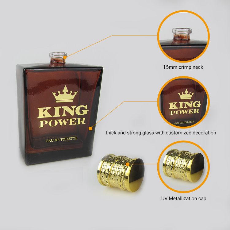 Wholesale Square 100ml Brown Glass Spray King Power Perfume Bottle For Men