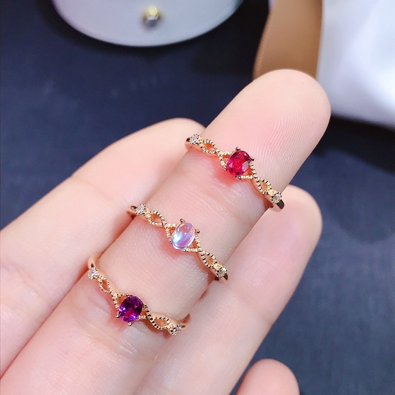 KYRAN GR13001 Stone Jewelry 3*4mm Gemstone Garnet Topaz Ruby Tanzanite Engagement Rings S925 Sterling Silver Natural for Women