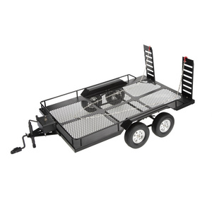 1/10 RC Rock Crawler Metal Trailer Dual Axle Trailer with Four Tires for TRX4 KM2 D90 SCX10