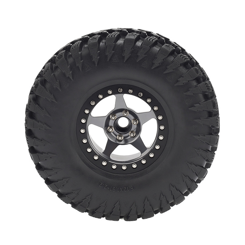 4PCS 2.2 inches Aluminum Alloy Wheels & Rubber Tires Kit for 1/10 RC Rock Crawler Axial SCX10 RR10 Wraith Yeti