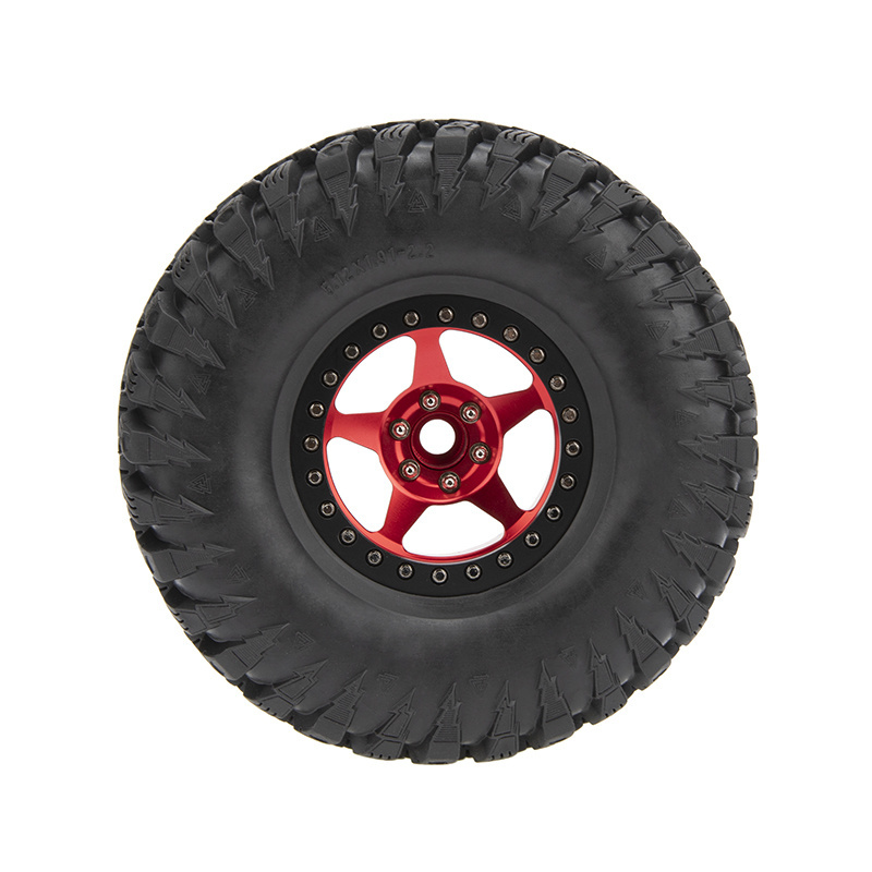 4PCS 2.2 inches Aluminum Alloy Wheels & Rubber Tires Kit for 1/10 RC Rock Crawler Axial SCX10 RR10 Wraith Yeti