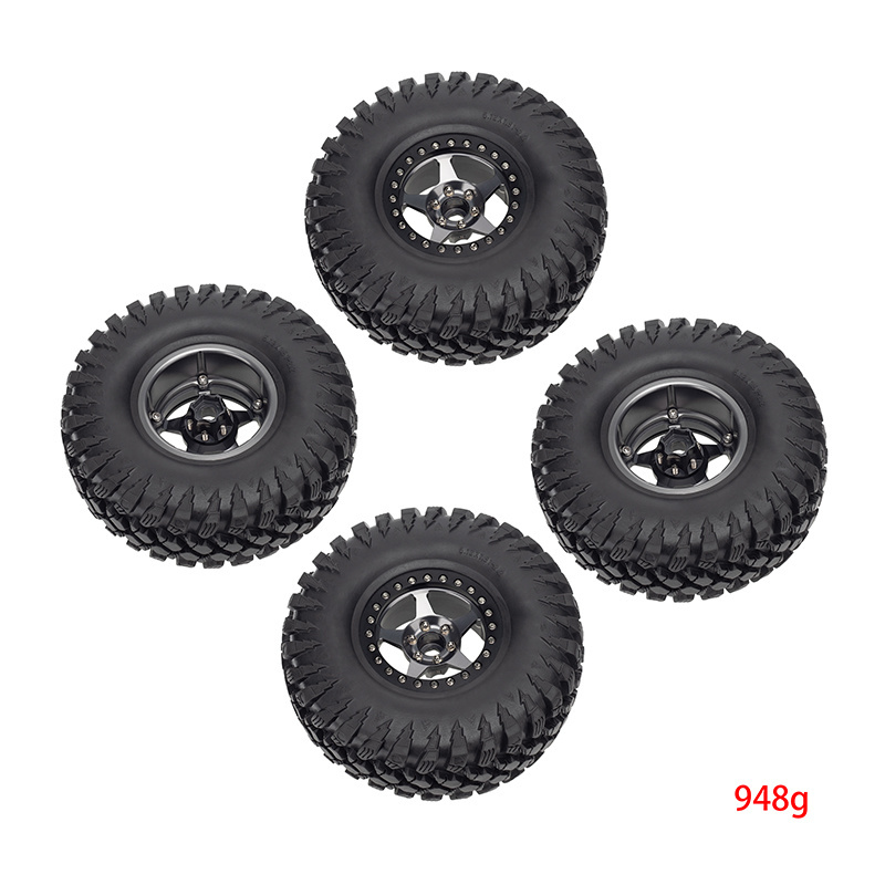 4PCS 2.2 inches Aluminum Alloy Wheels & Rubber Tires Kit for 1/10 RC Rock Crawler Axial SCX10 RR10 Wraith Yeti