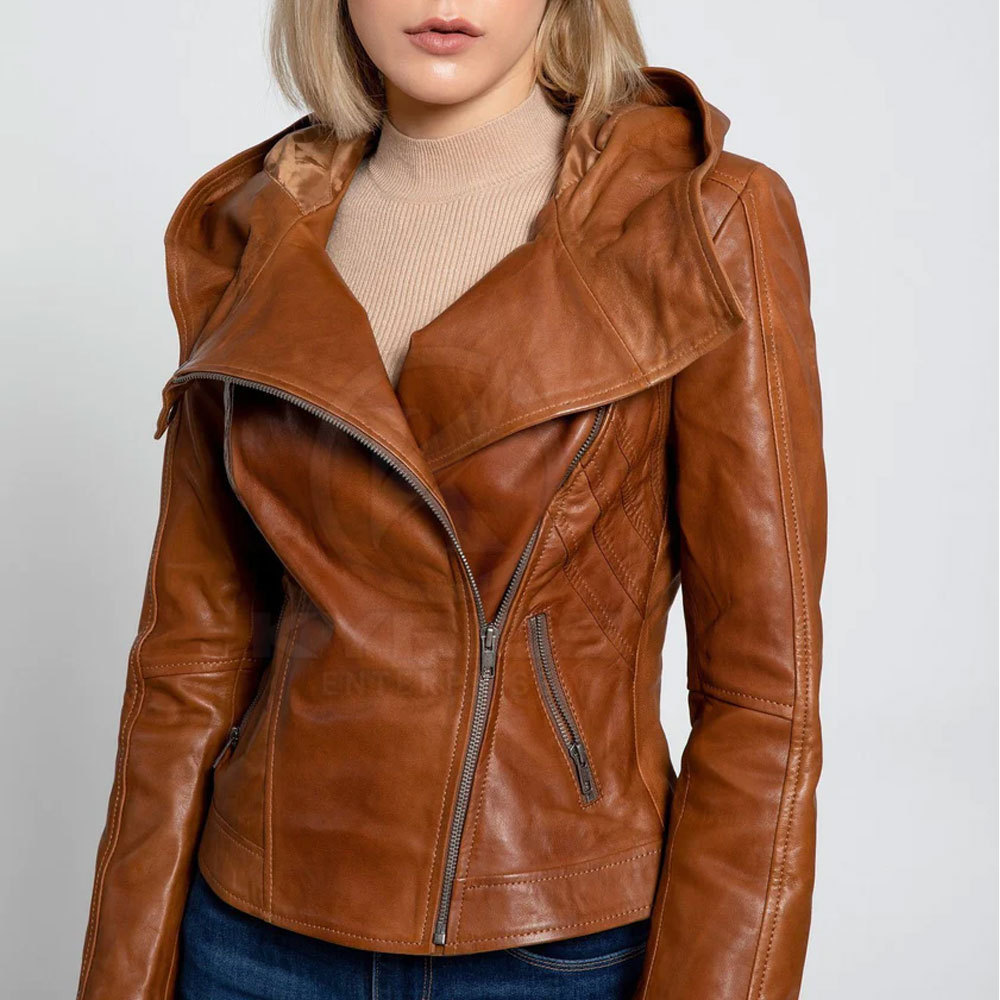 Zipper Full Hooded Jacket With Side Pocket Real Leather Women Hooded Jackets 2023 Light Weight Hoodies