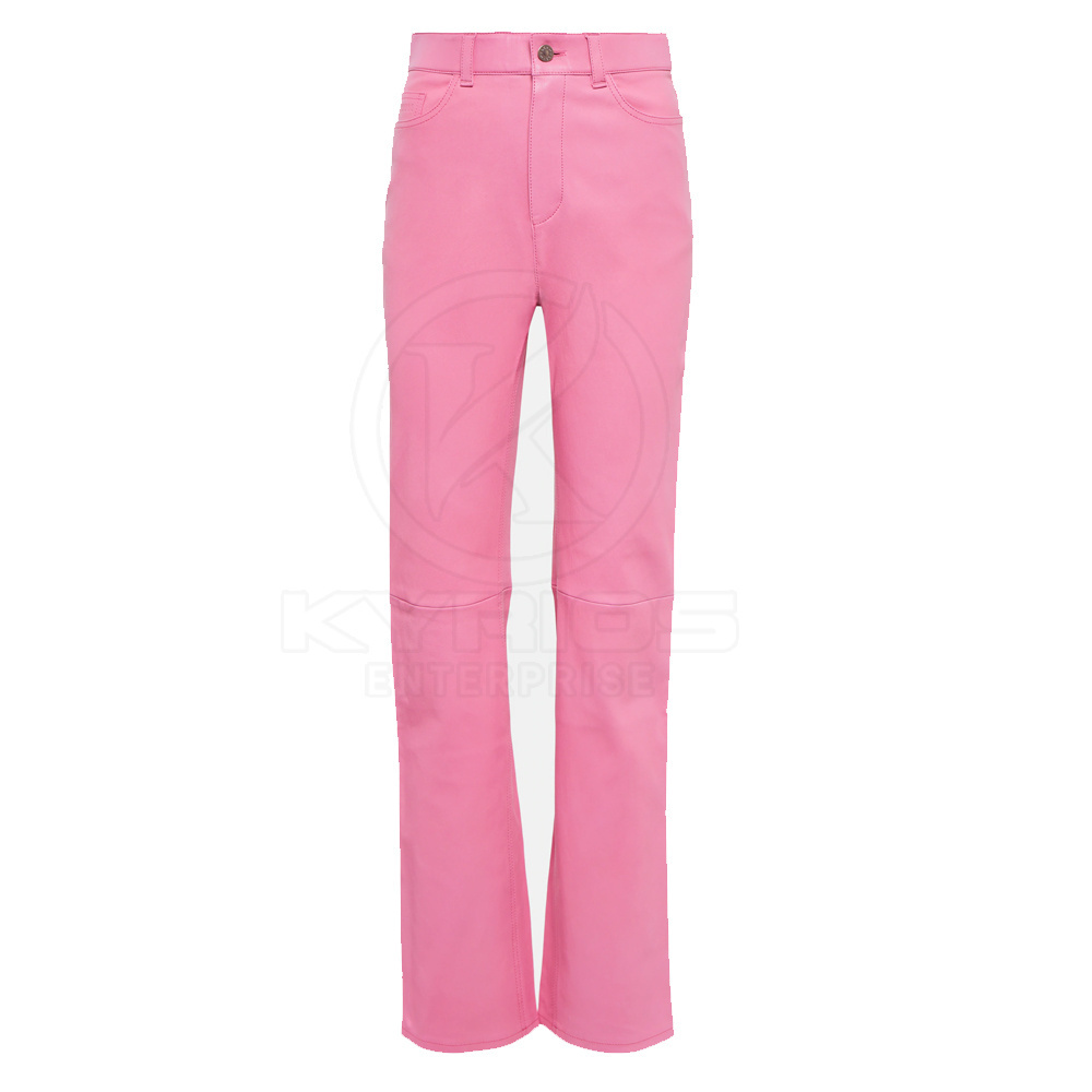 Wholesale Ladies leather pant Fall Winter Fashion Clothing High Waist pink color Leather Pant For Women