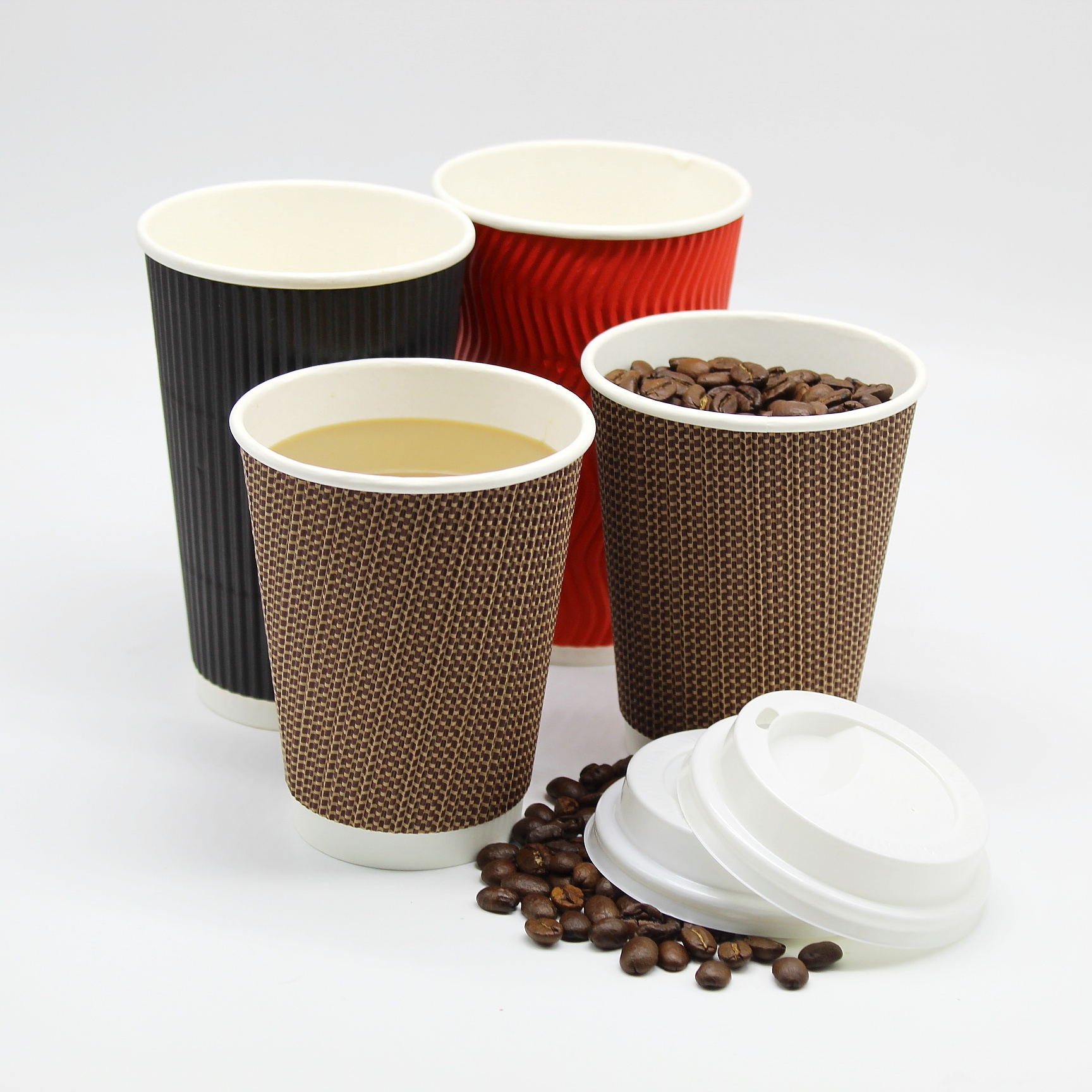 Custom printed coffee cups take away ripple wall red black coffee cup disposable degradable 12 oz paper hot coffee cups