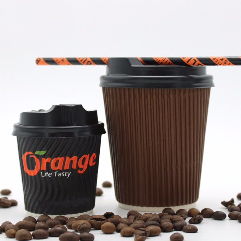 Custom printed coffee cups take away ripple wall red black coffee cup disposable degradable 12 oz paper hot coffee cups