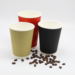 Custom printed coffee cups take away ripple wall red black coffee cup disposable degradable 12 oz paper hot coffee cups