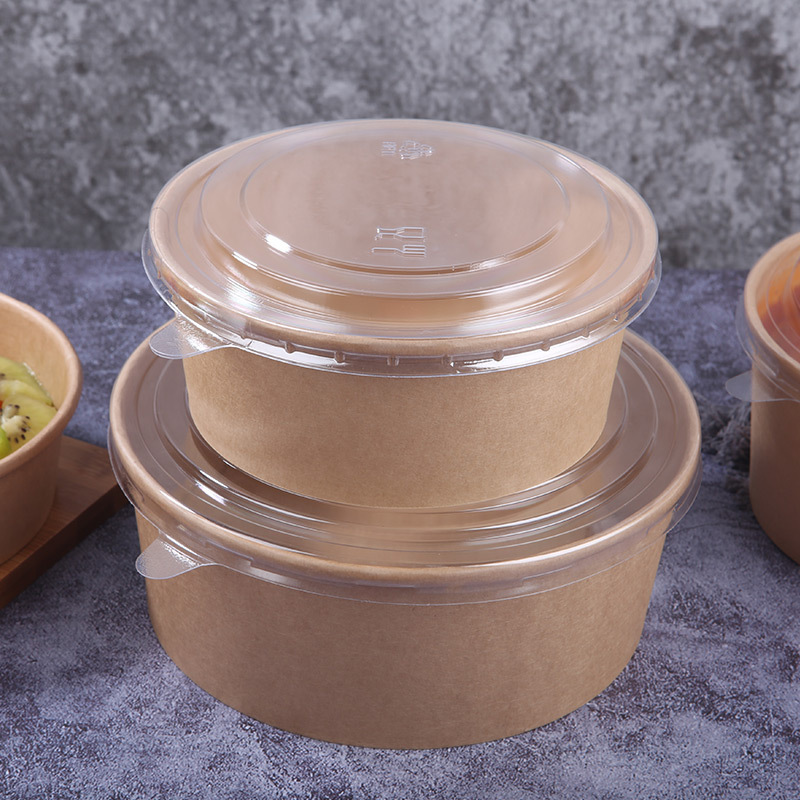 Disposable Degradable Salad Paper Bowls With Plastic Lids Customized Print Paper Salad Bowl Various Kraft Paper Bowl