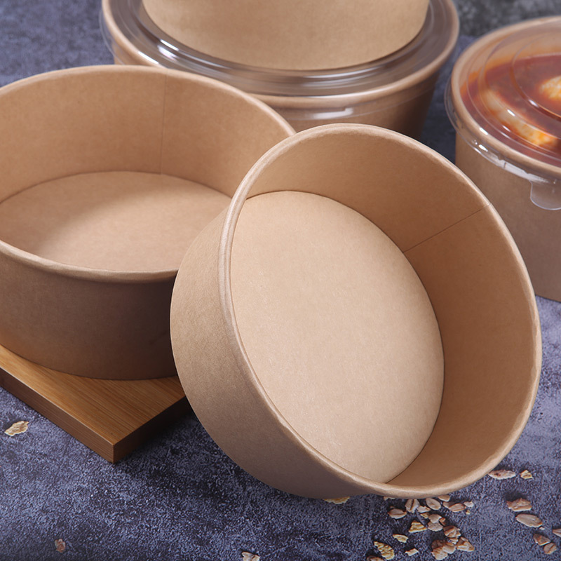 Disposable Degradable Salad Paper Bowls With Plastic Lids Customized Print Paper Salad Bowl Various Kraft Paper Bowl