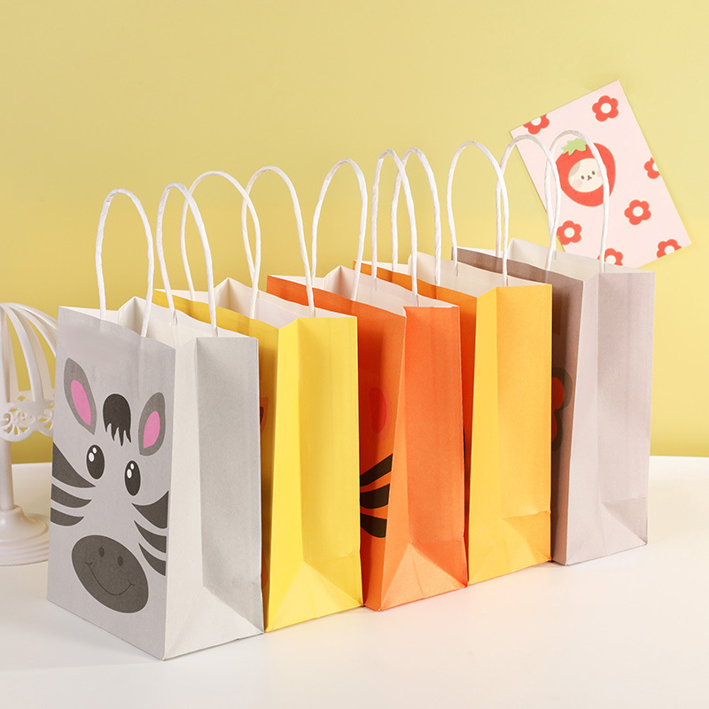 Kids Children Theme Birthday Candy Treat Paper Gift Bags Animal Party Favor Bags with Handles