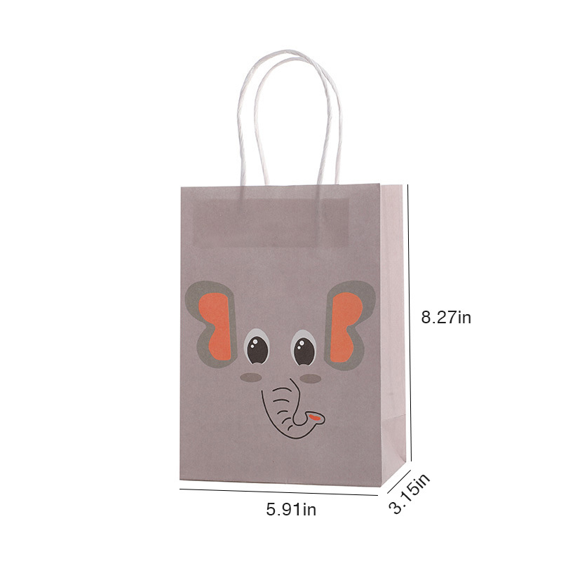 Kids Children Theme Birthday Candy Treat Paper Gift Bags Animal Party Favor Bags with Handles