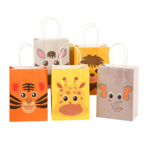 Kids Children Theme Birthday Candy Treat Paper Gift Bags Animal Party Favor Bags with Handles