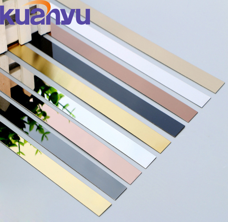 kuanyu factory custom factories golden stainless steel flat strip Thin Decorative Metal Strips for wall floor decor