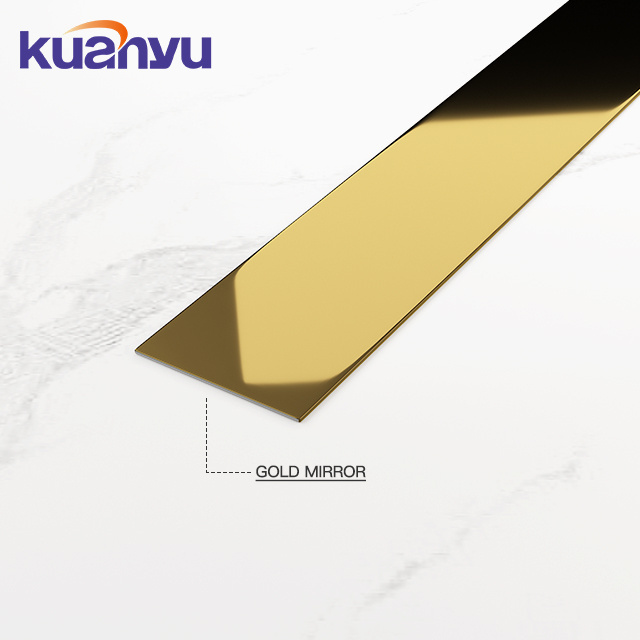 Flat Golden mirror tile trim Stainless Steel Decorative flat metal stainless steel trim strip for home decoration