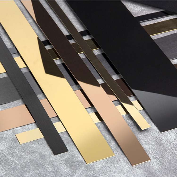 Flat Golden Mirror Rose Stainless Steel Decorative Metal Metallic Strip Decor Profile Edge Tile Trim for wall decoration