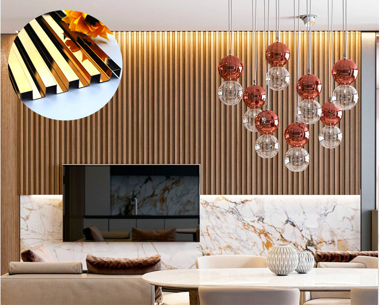 High quality Stainless steel Fluted Panel Profile mirror gold Wall Louvers Strips Fluted Panels For wall Decoration