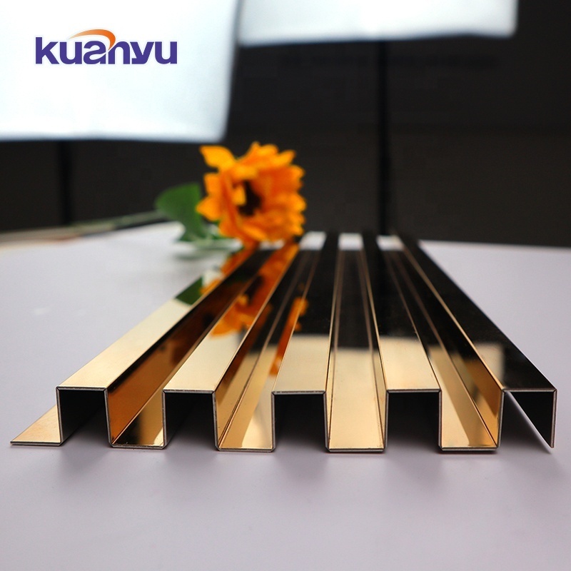 High quality Stainless steel Fluted Panel Profile mirror gold Wall Louvers Strips Fluted Panels For wall Decoration