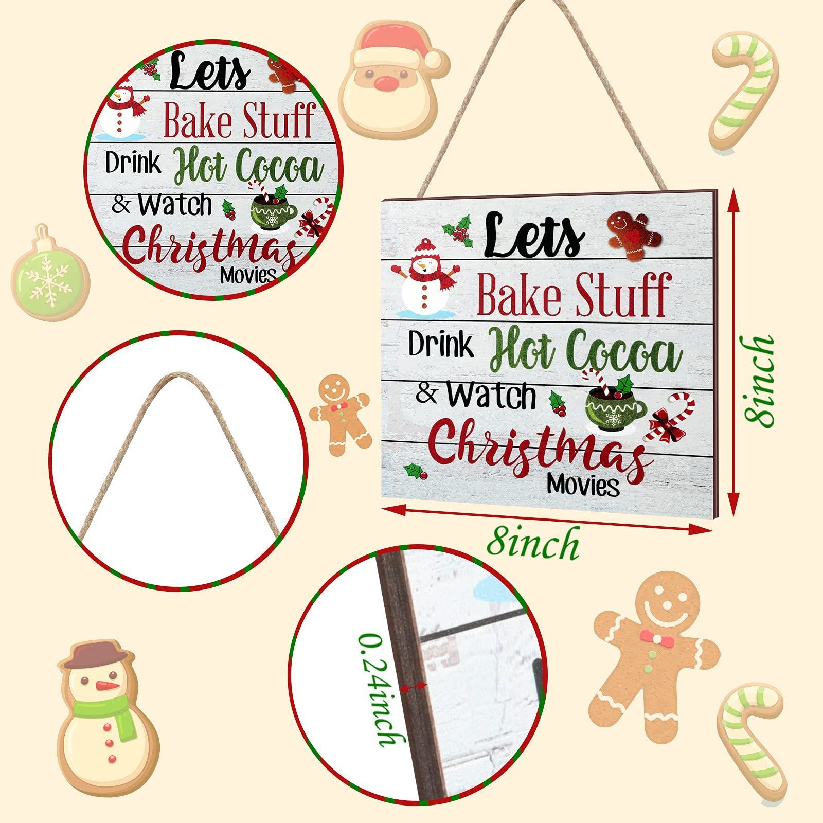 Christmas hanging wooden signs Christmas coffee wall decoration Holiday kitchen Home coffee party decoration