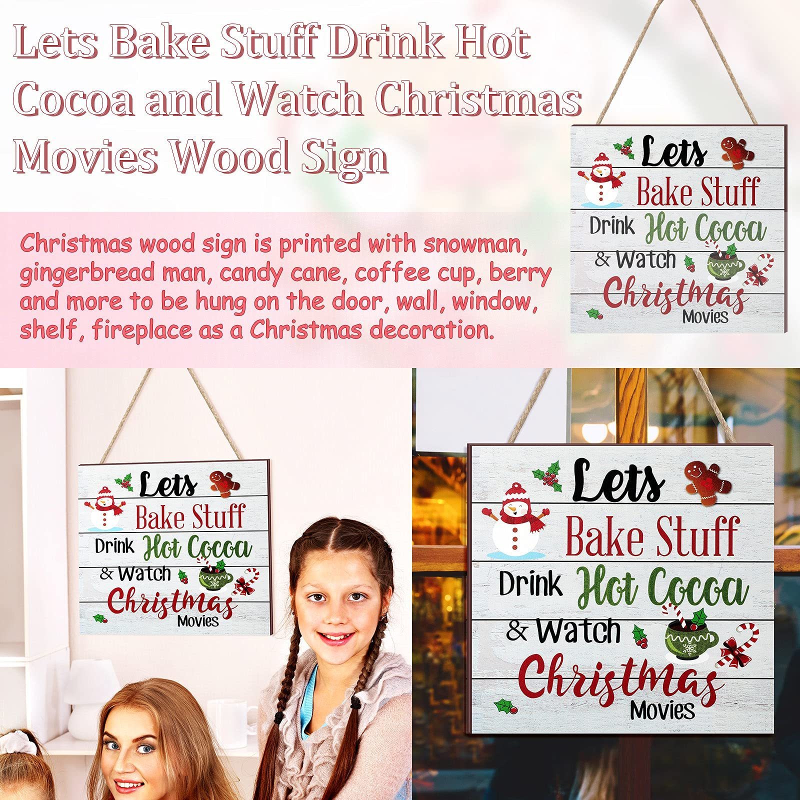 Christmas hanging wooden signs Christmas coffee wall decoration Holiday kitchen Home coffee party decoration